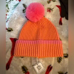 NWT Shiraleah Orange and Pink Knit Beanie with Pom Pom